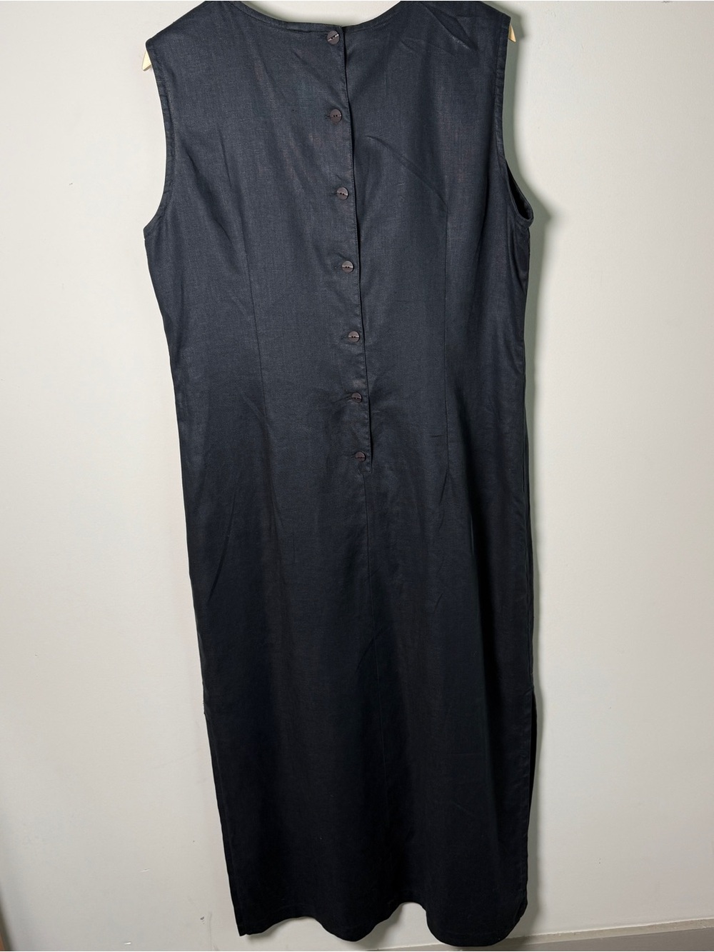 Jessica Holbrook Black 100% Linen Maxi Dress Button Back Minimalist Size 16